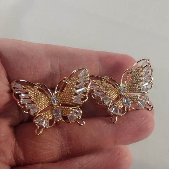 18K Yellow Gold Filled Butterfly White Diamond Zircon Earrings Gorgeous Gift - Picture 10 of 11